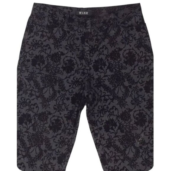 Black Floral Velvet Boho Hippie Jeans - Picture 2 of 5